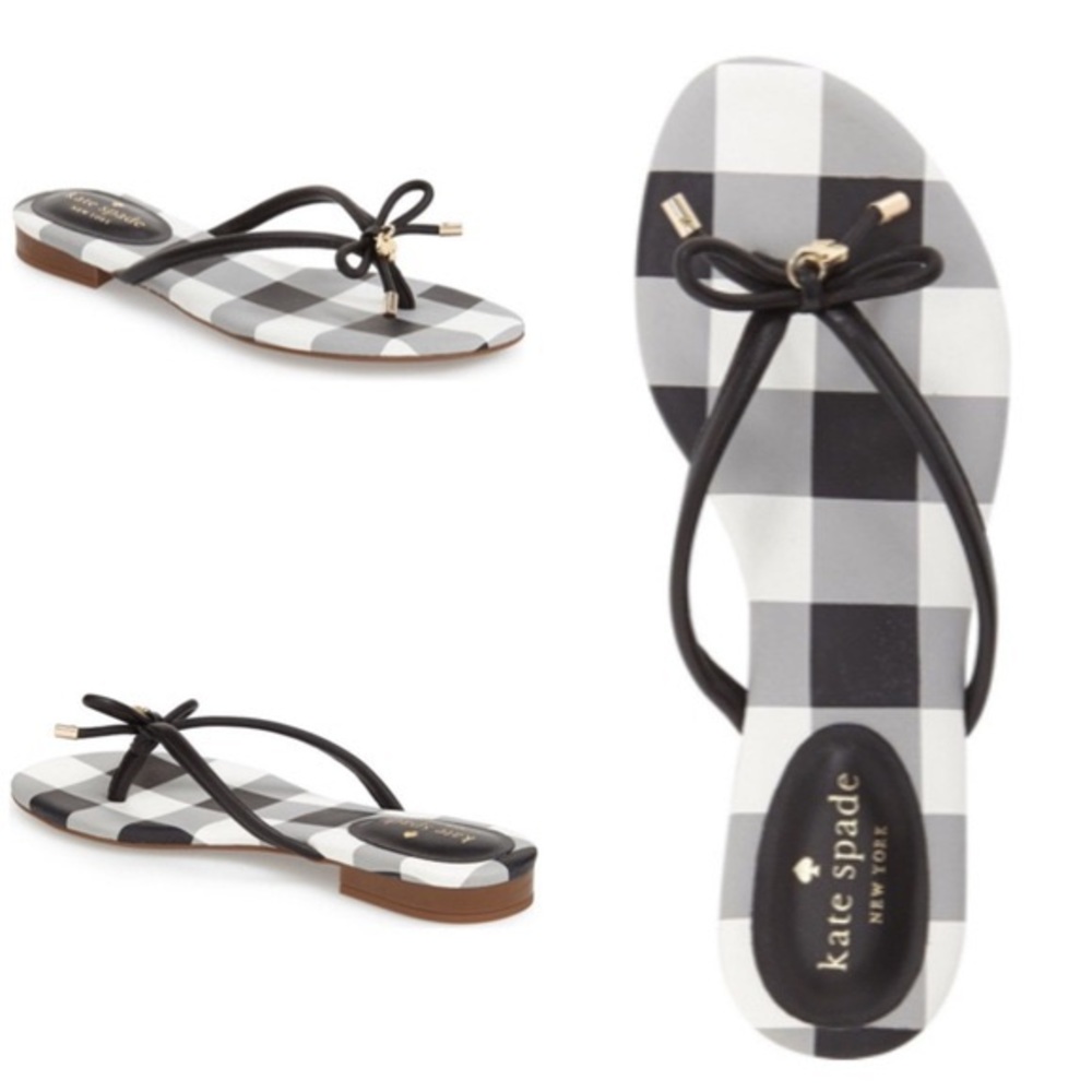 Kate Spade Leather Bow Flat Flip Flop Sandals